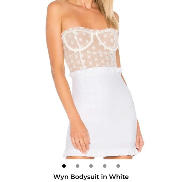 MAJORELLE WYN bodysuit White Polka Dot Ruched small - Picture 2 of 7